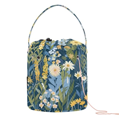 Yarn Storage Bag Small Crochet Bag Knitting Bag Organizer Floral Field Garden Yarn Bags for Crocheting Basket