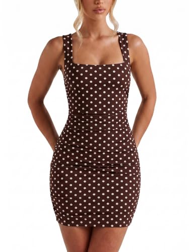 Image of BORIFLORS Women's Sexy Bodycon Corset Mini Dresses | Square Neck Ruched Sleeveless Club Party Short Dress