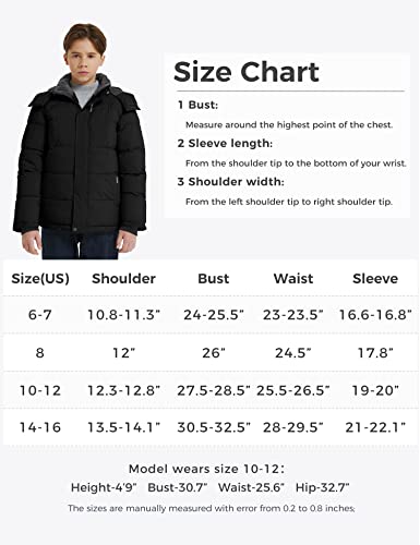 Wantdo Little Kids Boy's Water-Resistant Winter Coat Windproof Thick Hooded Puffer Jacket Black 8 #TOP6