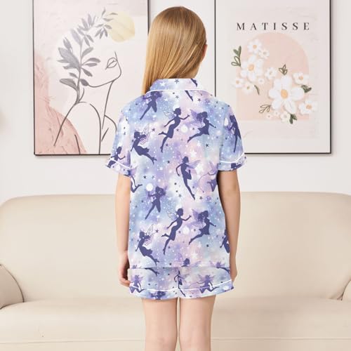 Beautiful Purple Elf Summer Satin Pajama Set, Cute Button-Down Sleepwear Pj Set for Sleep Wears4