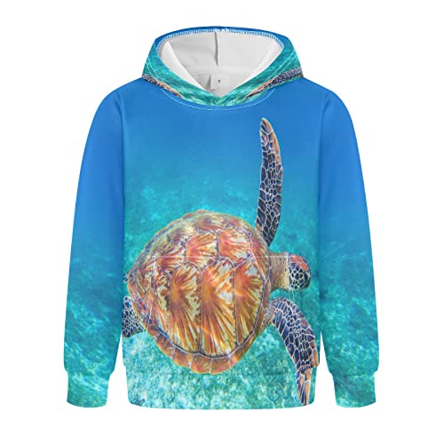 Linomo Kinder Kapuzenpullover Unterwasser Schildkröte Hoodie Sweatshirt Pullover Hooded Hoody mit Kängurutasche für 4-10 Jahre Jungen Mädchen Cover