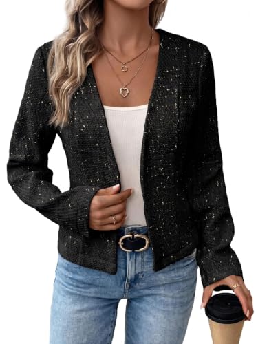 Image of Mina Self 2026 Fall Women's Tweed Blazer - Open Front Casual Work Jacket