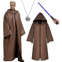 HarnyLoom Disfraz Jedi Adultos Hooded Robe Marrón Negro Hombre