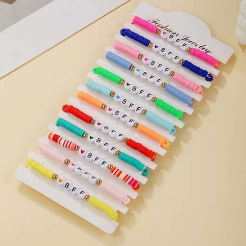 Rrdaily Preppy Stretch Bracelets Set, Best Friends Friendship Bracelets, Colorful Boho Clay Beads Stacked Beaded Bracelets, Party Favors Jewelry Gifts for Women3