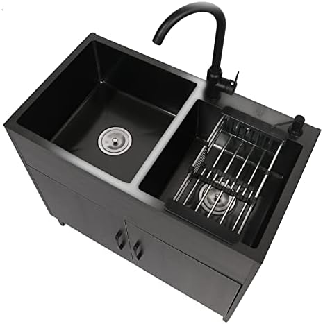 Laundry Cabinet with Faucet Utility Sink Single Bowl Stainless Steel Commercial Kitchen Prep Table Cleaning Station Washing Hand Basin with 1 Storage Compartment for Utility Room, Kitchen, Bathroom (