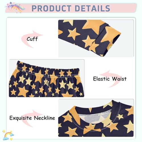 Pajama Sets Long Sleeve Golden Stars on Black Soft Comfy Sleepwear 2 Piece PJS 3-8T4