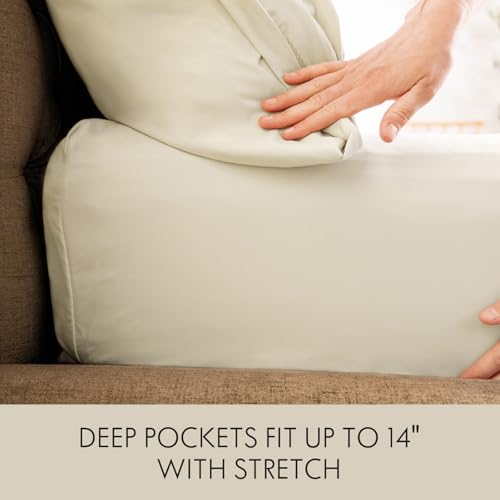 Image of ClevaHome Twin Size Sheet Set - 4 Piece Fitted Sheets Set, Oat Milk