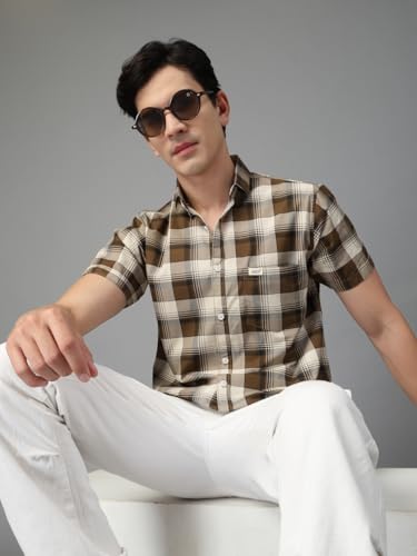 Image of Majestic Man Men's Slim Fit Premium Pure Cotton Plaid Check Half Sleeve Casual Shirt