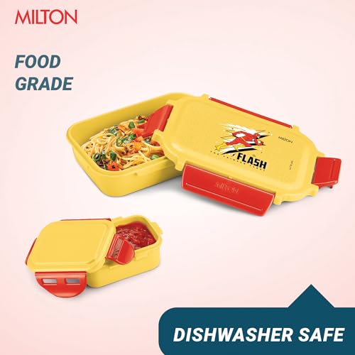 Image of MILTON Sherry Tiffin (DC) Lunch Box for Kids Boys & Girls with Leak-Proof Inner Container| Food Grade,BPA Free,Compact & Durable Snacks Box for Kids I Plastic Spoon & Fork, 520 ml, Yellow