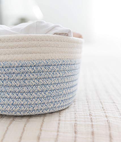Organihaus Set Of 3 Blue Basket Storage | Small Rope Basket | Shelf Storage Basket | Decorative Nursery Storage Bins | Storage Baskets For Closet | Baby Storage Organizer | Blankets Storage Basket #TOP7