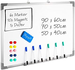 Nyxi Whiteboard, 50cm X 40cm (WxH), Dry-Wipe Magnetic Aluminium Frame with Strong Rear Galvanised Zinc Sheet, Comes with 6 X Markers, 10 Magnets, 1 X Duster. for Home, Office, School ( 500mmx400mm)