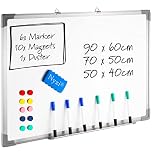 Nyxi Whiteboard, 90cm X 60cm (WxH), Dry-Wipe Magnetic Aluminium Frame with Strong Rear Galvanised Zinc Sheet, Comes with 6 X Markers, 10 Magnets, 1 X Duster. for Home, Office, School (900mmx600mm)