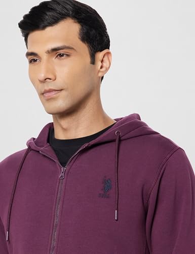 Image of U.S. Polo Assn. Men's Solid Regular fit Sweatshirt, Cotton Blend, Hooded Neck