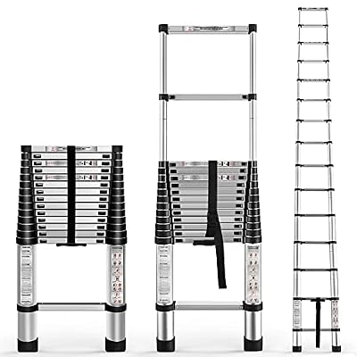 YSMN 14.5 FT Telescoping Ladders Heavy Duty Aluminum Collapsible Ladder Load Bearing 330 LBS Extension Ladders Applicable to Household Use Outdoor Work