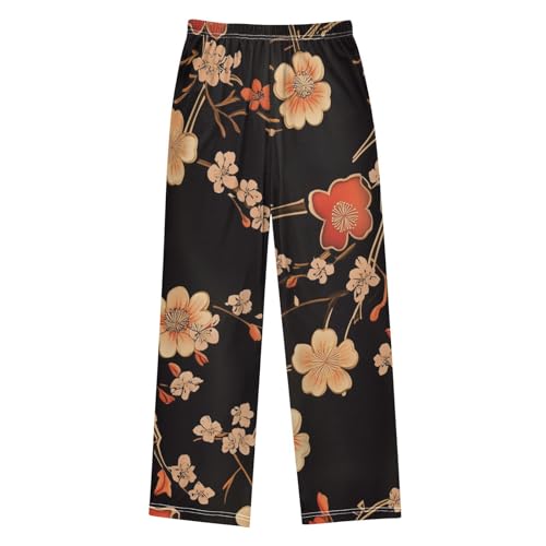 Winter Plum Tree Boys Long Pants Soft Trousers Elastic Waist Kids Lounge Bottoms with Pockets S-XL2