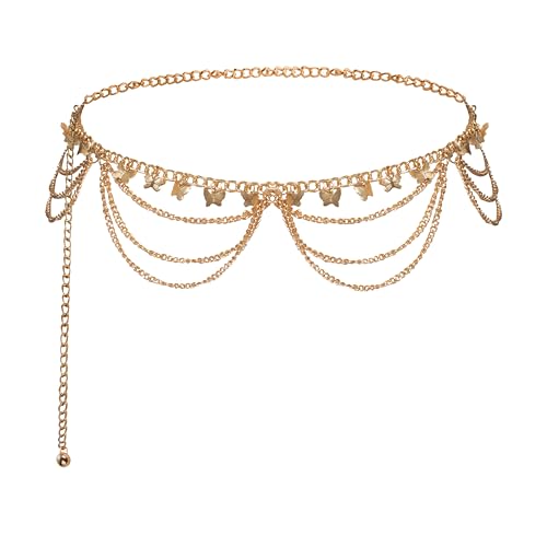 SCARLET DARKNES Women's Chain Belt Metal Waist Cowboy Belt Concho Belt for Dress