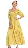 R.Vivimos Women Summer Half Sleeve Cotton Ruffled Vintage Elegant Backless A Line Flowy Long Dresses (Medium, Yellow#1)