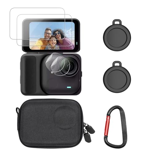 JIMOVA for Insta360 Go Ultra Accessories, Portable Mini Carrying Case Bag, Lens Screen Protectors (4 Pack) and Rubber Lens Cap Cover for Insta 360 Go Ultra Accessories