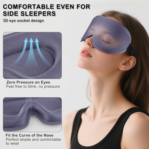 Image of Tobfit Blackout Sleep Mask for Women Men Zero Eye Pressure Eye Mask, Lycra Fabric 3D Ergonomic Design Eye Movement and Eyelash Friendly, Ultra Comfortable Blindfold for Sleeping Blue-Gray