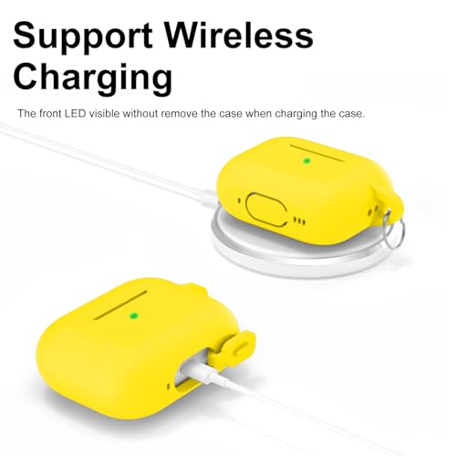 Image of for AirPods Pro 2nd 1st Generation Case Cover with Keychain, Protective Soft Silicone Skin Accessories for Apple AirPods Pro Charging Case 2022 /2019, Front LED Visible, Yellow