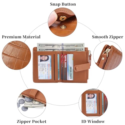 Image of Small Wallet for Women Leather Card Holder Bifold Ladies Wallets with Zipper Change Pocket ID Window
