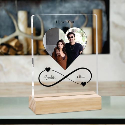 Image of Giftplease Customized Photo Frame with Wooden Stand | Transparent | Personalized Couple Picture Frame Gift for Girlfriend, Boyfriend, Husband, Wife |Anniversary, Wedding, Valentine s Day C 04