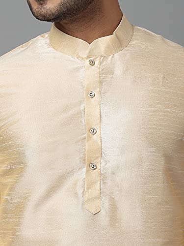 Image of Uri and MacKenzie Men's Silk Blend Solid Pathani Kurta with Readymade Pajama Pant Set