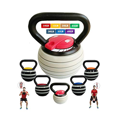 Adjustable Kettlebell Weights Sets, Cast Iron 10 15 20 25 30 35 40 lb Kettle Bells Weight Set with Handle for Men Women Strength Training Exercise,Red+Gray