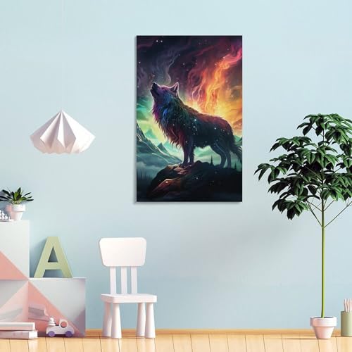 Tableau loup décoration murale peinture sur toile cadeau idéal