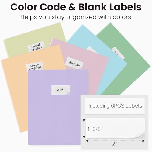image for Sooez 6Pack Folders with Pockets, Pastels Colors, Heavy Duty Pocket Fo