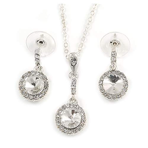 Colgante de cristal de corte redondo con estuche de pendientes para regalar a mujeres