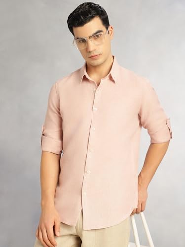 Image of Thomas Scott Men's | Solid | Textured Fabric | Full Sleeve | Slim Fit | Polyester-Blend | Spread Collar | Casual Shirt