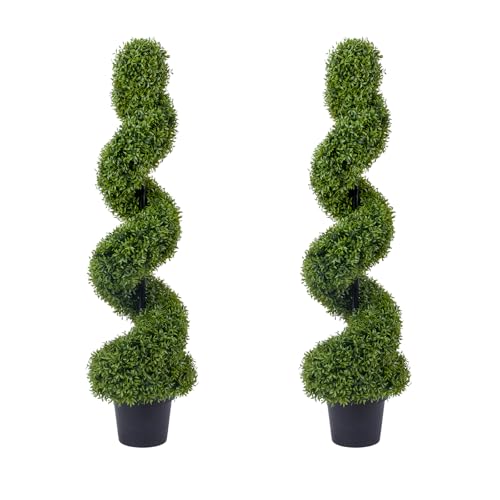 Garvee Arbres Topiaires Artificiels en Spirale De 1,20 m, Lot De 2, Faux Arbustes pour Intérieur Et Extérieur, Idéal pour Porche, Entrée, Terrasse,...