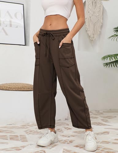 Womens Slouchy Barrel Sweatpants Mid Waisted Wide Leg Pants Drawstring Athletic Baggy Pants Lounge Sweats4