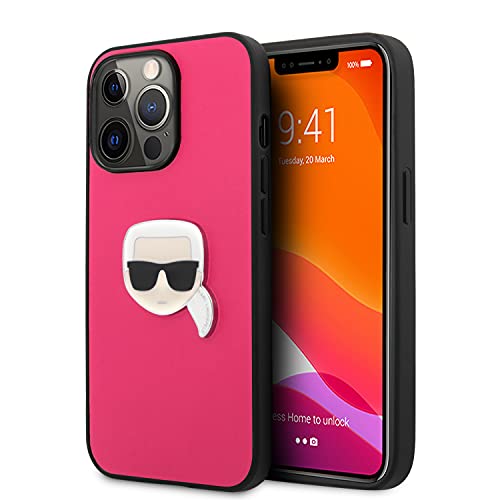 KARL LAGERFELD KLHCP13LPKMP Étui de Protection pour iPhone 13 Pro / 13 6,1" Cuir Rose Ikonik Karl's Head Metal
