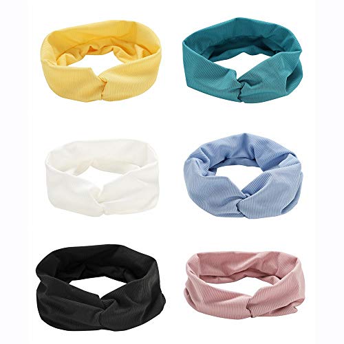 Joan Nunu 6Packs Boho Headbands for Women Vintage Simple Stripe Print Headwrap Hair Band Sports Elastic Head Wrap Twisted Cute Hair Accessories