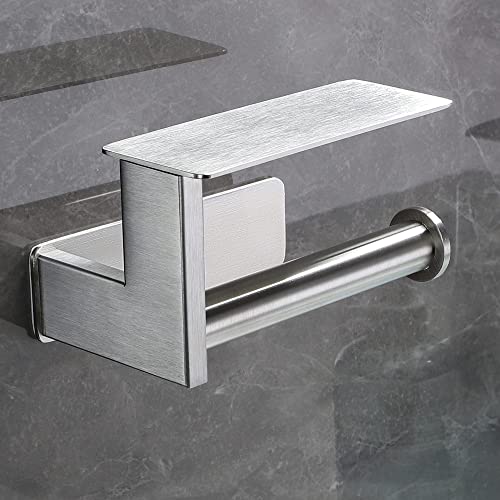 Dvocel Porte Rouleau Papier Toilette Auto-adhésif avec Tablette Support Papier Toilette Mural pour Salle de Bain Acier Inoxydable Dérouleur Papier Toilette Argent Brossé Cover