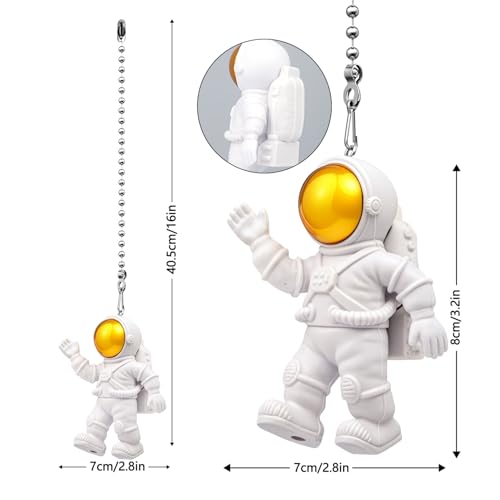 Image of Astronaut Ceiling Fan Pull Chain,12in Spaceman Hanging String Charm Extension Decoration, 3mm Beaded Fan Light Pull Chains Extender Ornament with Connector for Kids Room