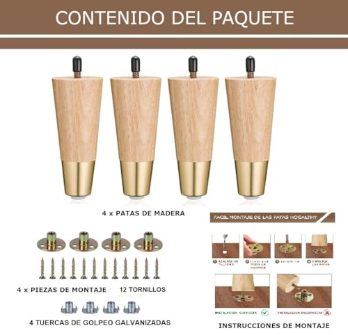Patas de madera de 10 cm con puntas doradas para renovar sofás y cómodas de forma elegante 4