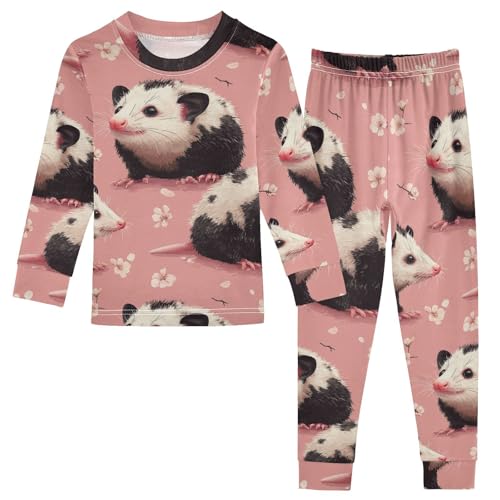 Pajama Sets Long Sleeve Cute Possums Among Flowers Soft Comfy Sleepwear 2 Piece PJS 3-8T