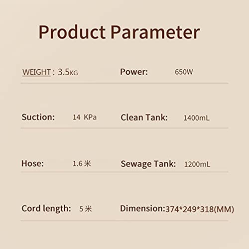 Tapijtreinigingsmachine, Kleine Stofzuigers, 1.2L Schoon 1.4L Vuilwatertank 5m Snoer 650w Zuigkracht 14kpa, Voor Thuis/Kantoor/Huisdier/Auto/Haar, enz.,A - Image 8