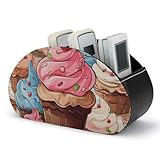Eekstdbn Cupcakes And Ice Cream Remote Control Holder with 5 Compartment Desktop Organizer Box, Pu Leather Remote Caddy Organizer Store Media Player, DVD Office Supplies