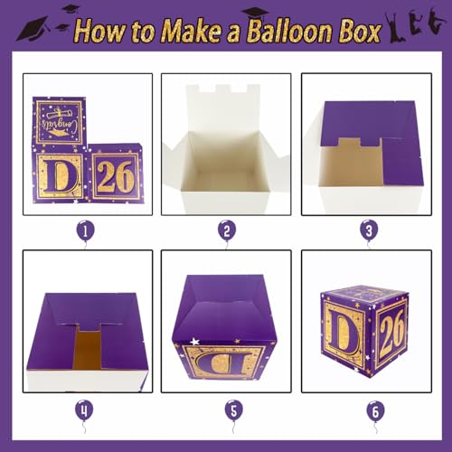 Image of 2026 Graduation Decorations Purple and Gold Class of 2026 Decorations Balloon Boxes with inchGRAD inch and inchCLASS OF 2026 inch Letters Graduation Boxs for High School and College Grad Announcements