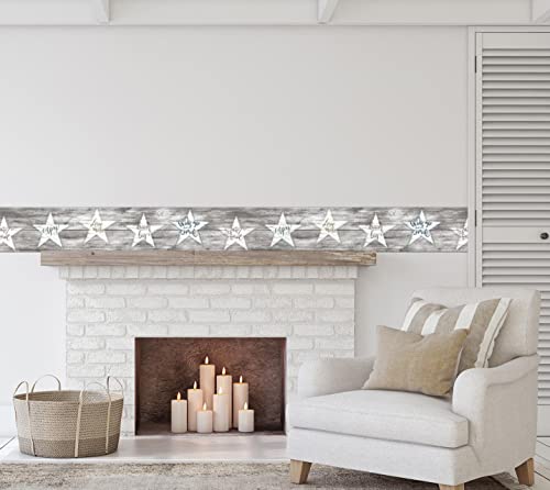 Gb4030 Distressed Wood Peel And Stick Wallpaper Border Farmhouse Star Affirmation 10In Height X 15Ft Long, Neutral Brown Gray Off White #TOP2