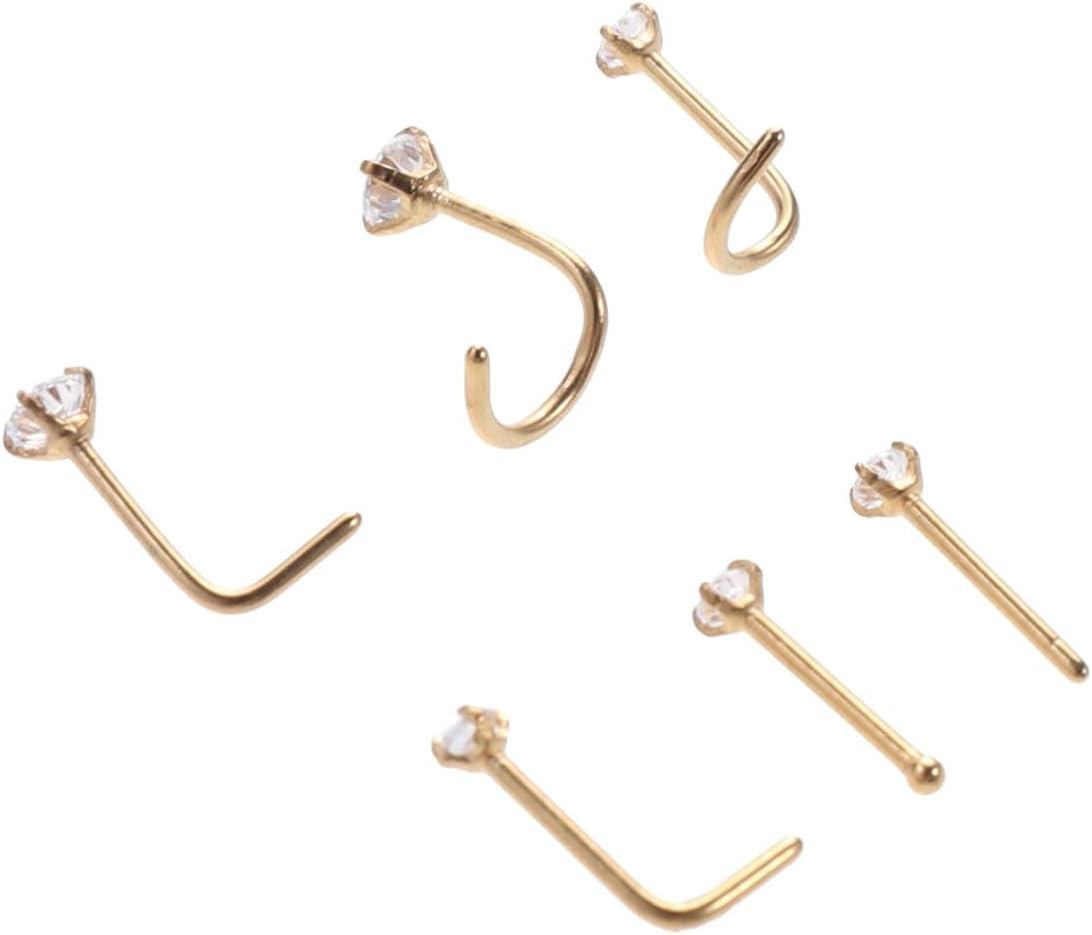 Levemolo Gold Zircon Nose Jewelry Set 6pcs Stainless Steel