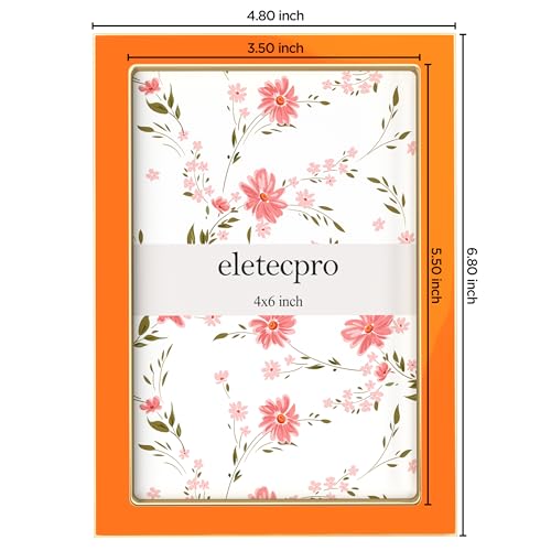 Image of eletecpro 4x6 Enamel Picture Frame with Real Glass Cover, Cute Photo Frame with Gold Metal Edge, Horizontal and Vertical Display Pictures 4 by 6 for Tabletop and Wall Decor, Orange, 1 Pack