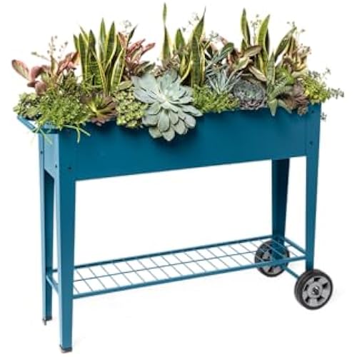 Gardener's Supply Company Metal Elevated Planter Cart with Wheels | Heavy Duty Outdoor Garden Work Table Steel Planter Box with Side Metal Sidewalls | Best for Growing Vegetables and Flowers