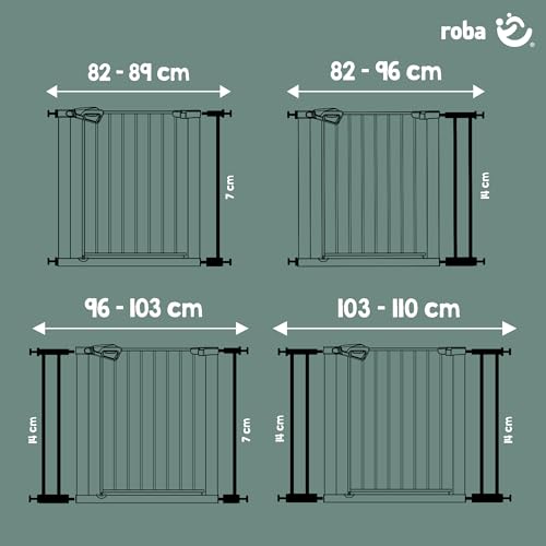 roba easySafe+ Tür- & Treppenschutzgitter aus Metall - Verstellbreite 75-82 cm - Erweiterbar bis 110 cm - TÜV-geprüft Schwarz