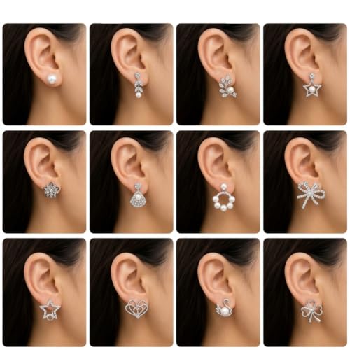 Image of 12 Pairs Set Earrings for Women Girls with Stylish Organizer Box | Valentine Birthday Rakshabandhan Gifts for Girls Girlfriend Wife Sister
