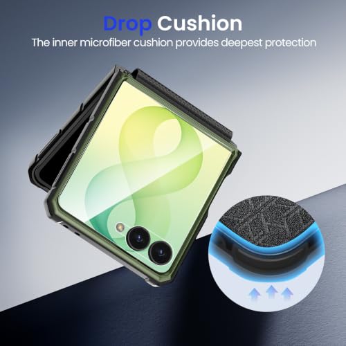 Image of VEGO Case for Samsung Galaxy Z Flip 8 Built-in Screen Protector & Stand | Military-Grade Shockproof Hinge Protection Anti-Scratch Anti-Drop Protective Phone Case for Galaxy Flip 8 2026, Green